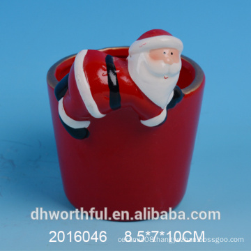 Terracotta garden ceramic flower pot with santa design